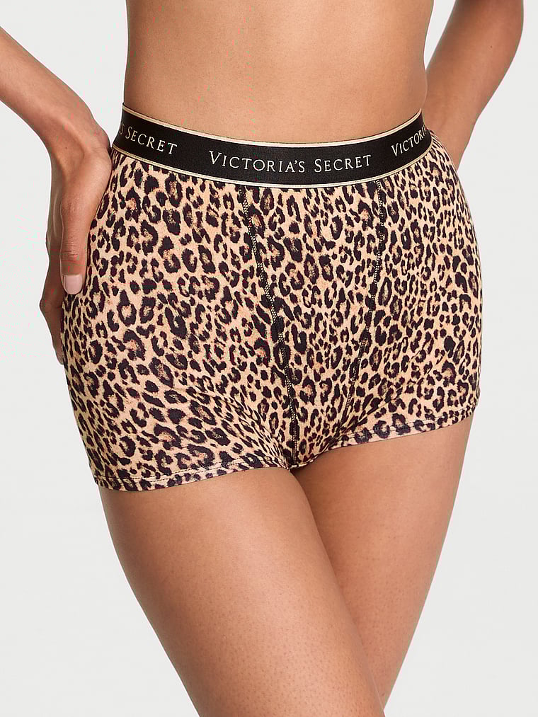 

Трусики-Шорты из хлопка с высокой талией и логотипом Cotton, cotton leopard