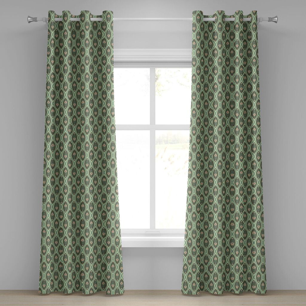 

Занавеска ABAKUHAUS с геометрическими люверсами, графический узор из павлиньих перьев в ностальгической азиатской культуре пастельных тонов, декоративные 2-панельные оконные шторы, 280 см x 260 см, фисташково-коричневый