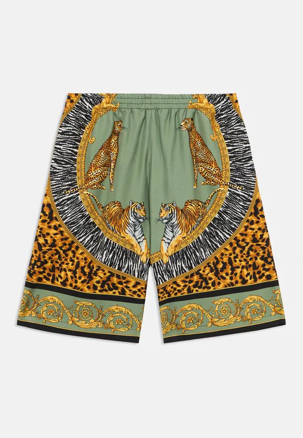 Шорты унисекс с изображением диких кошек Versace, Sage Green/Black — фото 2