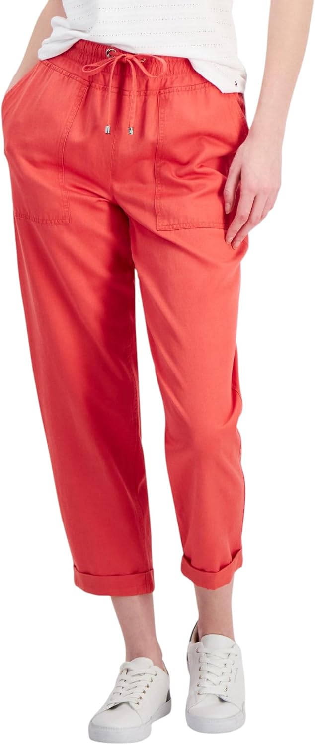 

Женские однотонные брюки Tommy Hilfiger из мягкого твила с манжетами, Geranium