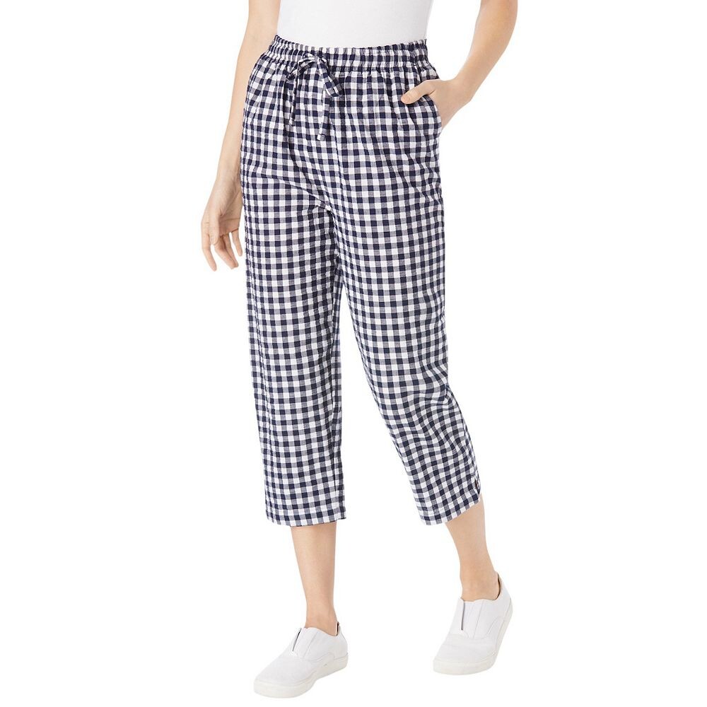 

Женщина в женских капри из жатого хлопка больших размеров Woman Within, цвет Navy Gingham