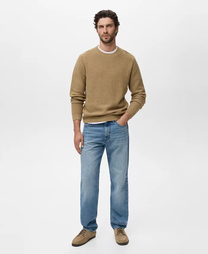 

Мужской хлопковый вязаный свитер Mango, загар/бежевый