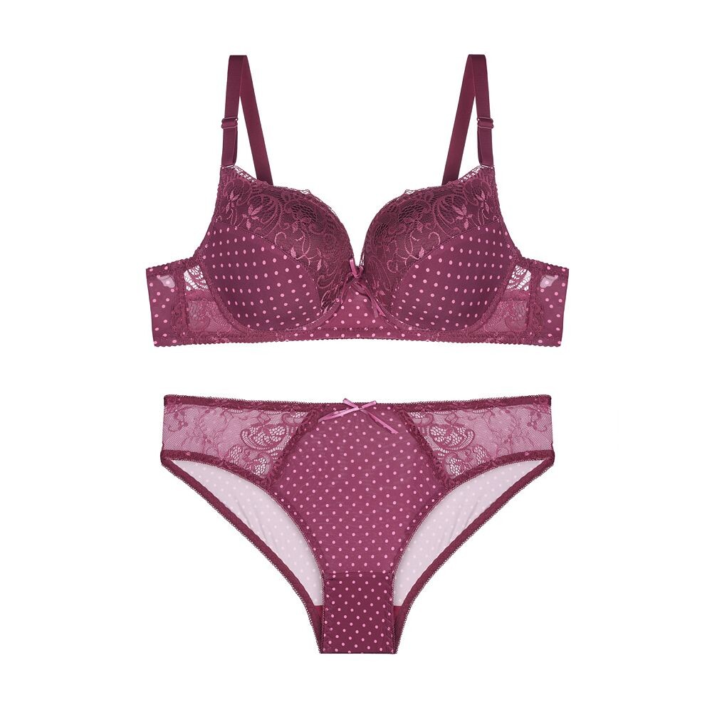 

Комплекты женского нижнего белья, комплект из двух частей, кружевной бюстгальтер в горошек и трусики, бюстгальтер без косточек Agnes Orinda, цвет Burgundy