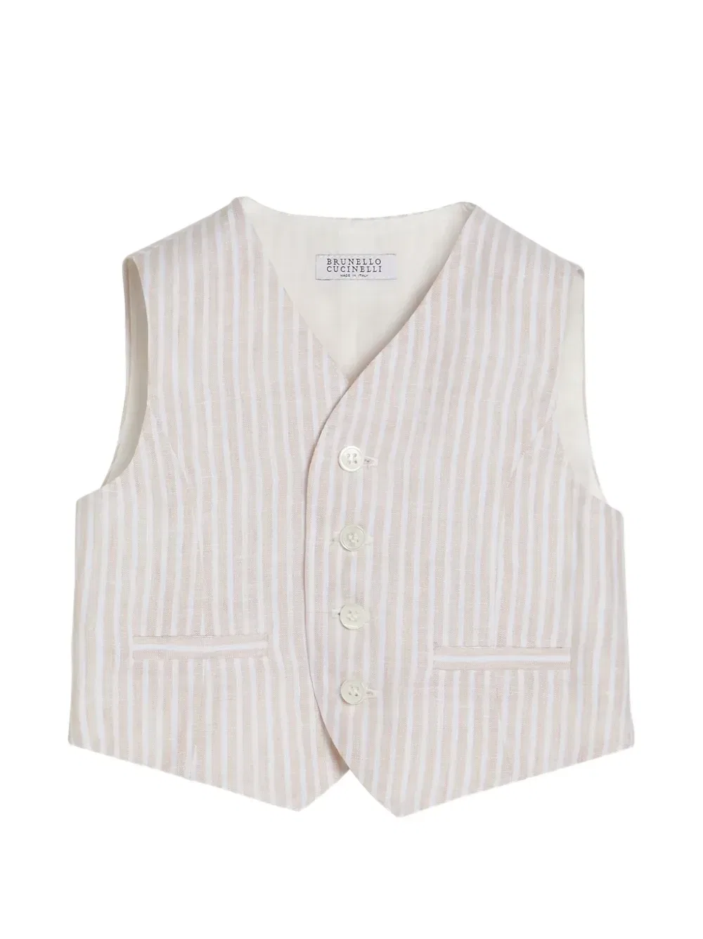 Легкий жилет Baby Bernie в полоску Brunello Cucinelli Kids, бежевый