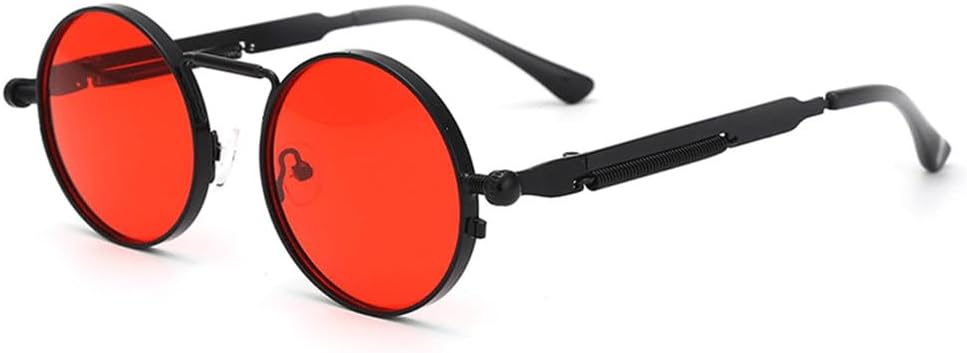 

Мужские солнцезащитные очки, женские солнцезащитные очки в стиле ретро-панк, круглая металлическая оправа, цветные линзы, модные очки для вождения, защита от ультрафиолета UV400 KTUCN, Black Red