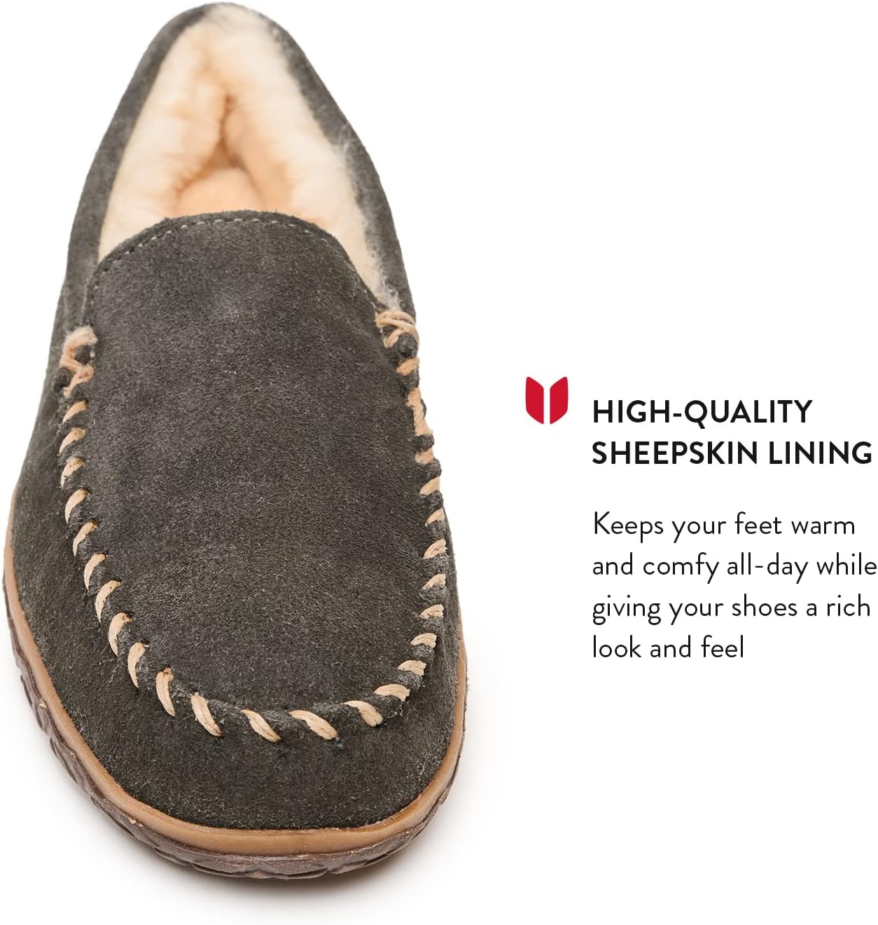 Мужские замшевые мокасины Minnetonka Tobie с меховой подкладкой из овчины и прочной подошвой для дома и улицы, Charcoal — фото 3