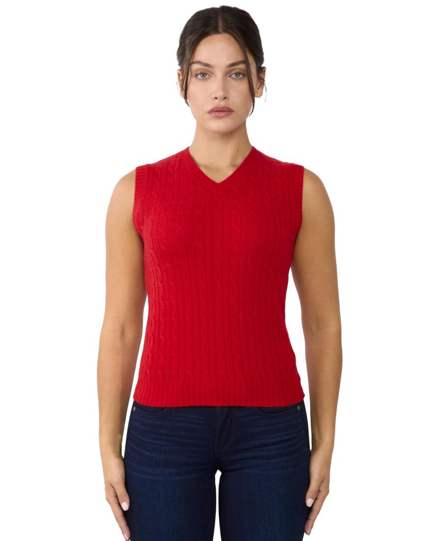 

Женский жилет-свитер крупной вязки с V-образным вырезом из 100% кашемира JENNIE LIU, Red