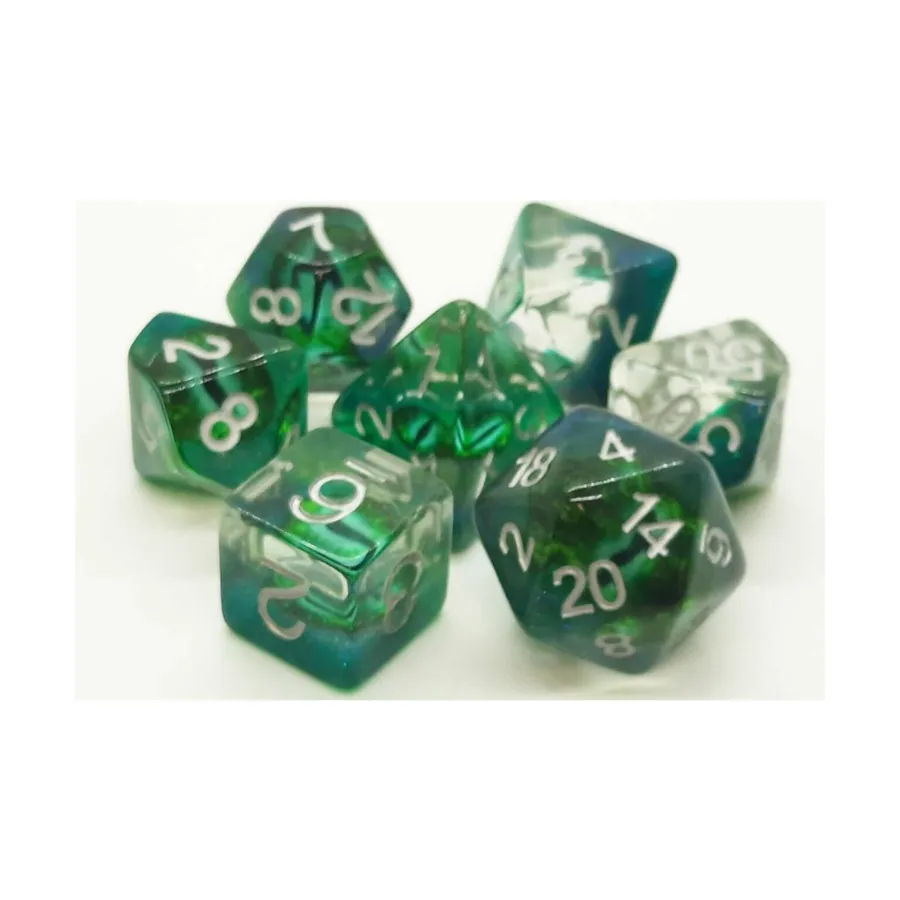 

Поликомплект «Глаз дракона» — зеленый (7), Acrylic-Resin Dice - Infused, Dragon's Eye