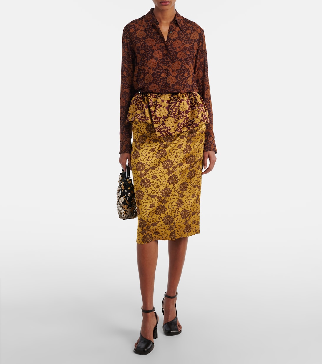 Юбка миди с цветочным принтом и оборками Dries Van Noten, Ocra — фото 2