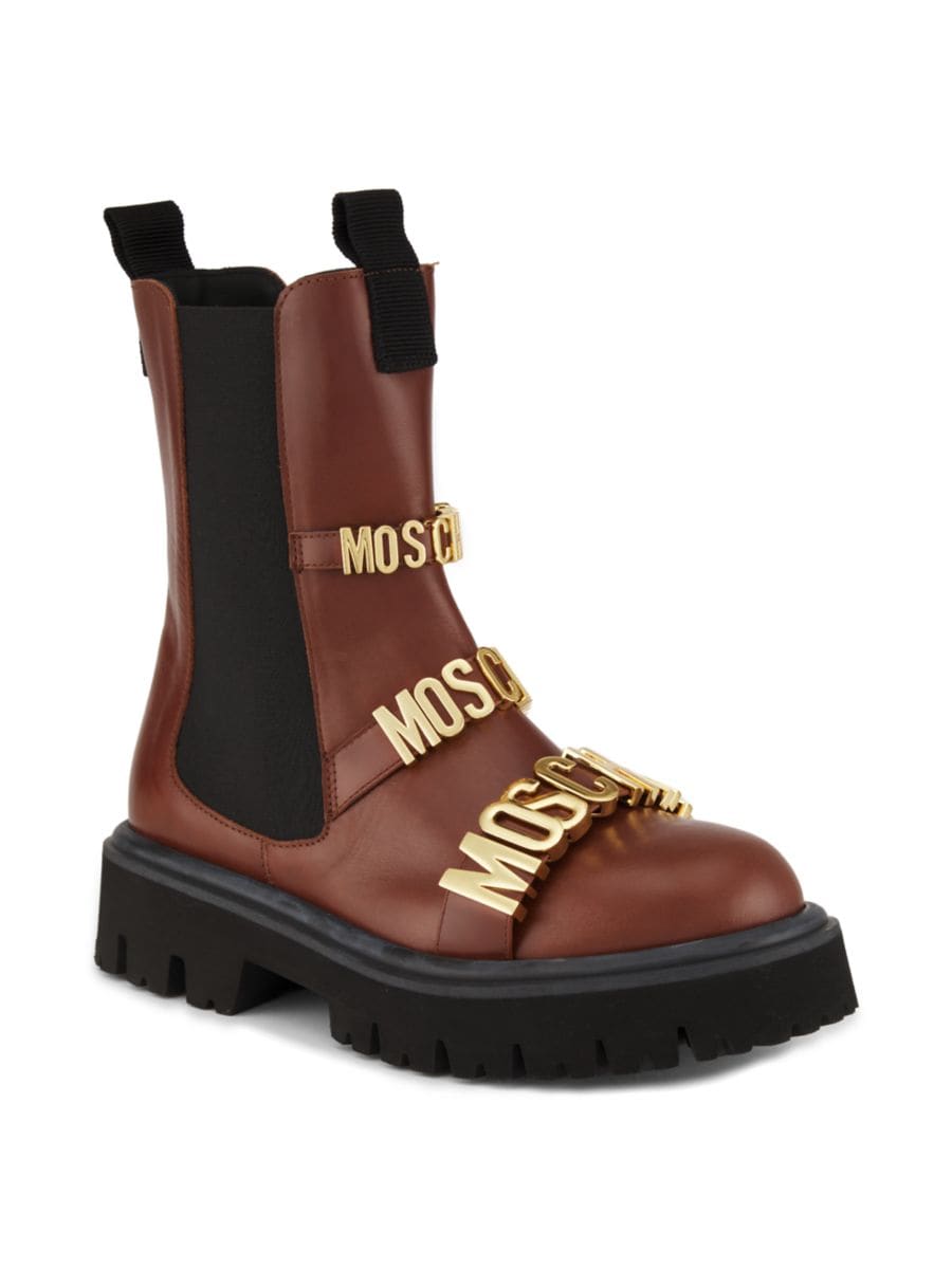 Кожаные ботинки челси с логотипом и рифленой подошвой Moschino Couture!, цвет Chestnut — фото 2