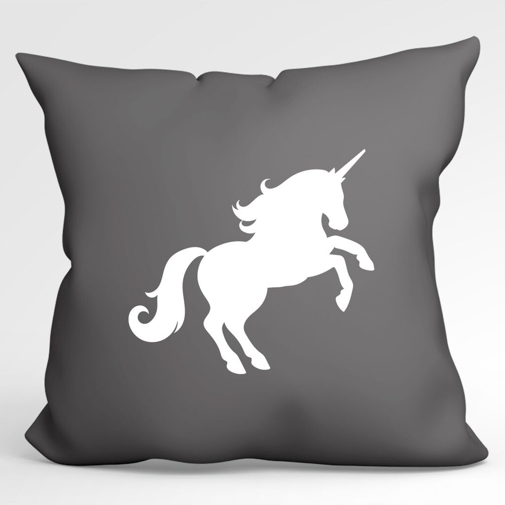 

Huuraa Pillow Декоративная подушка с силуэтом единорога и наполнителем, размер 40x40 см, стально-серый цвет, с мотивом для всех поклонников единорогов. Идея подарка для друзей и семьи Hellweg Druckerei