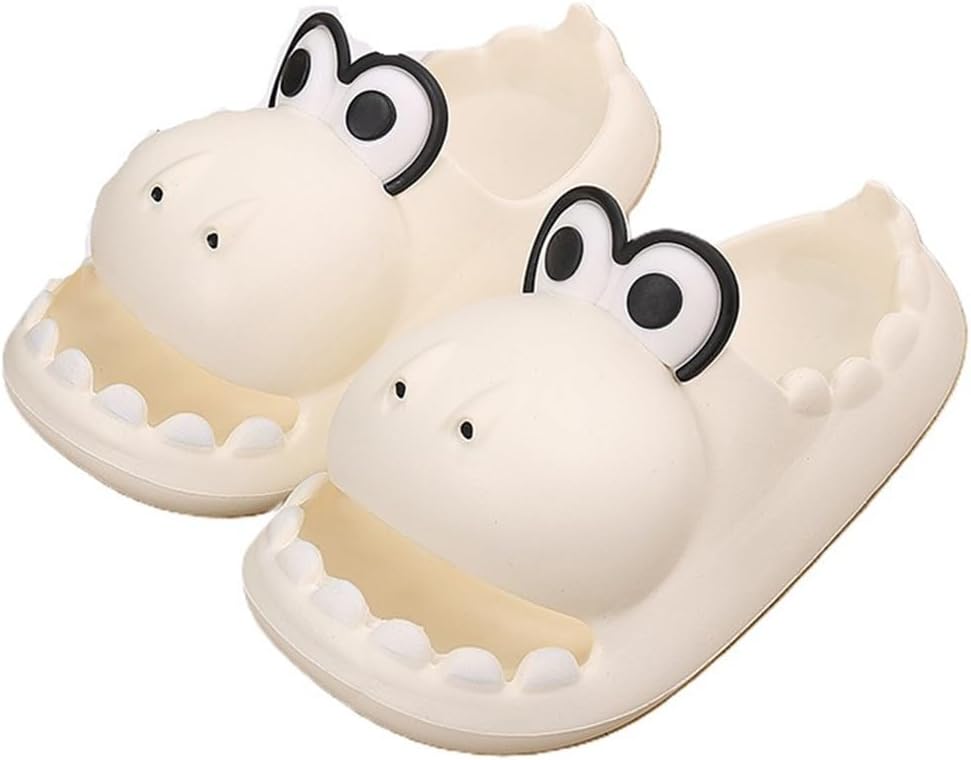 

Тапочки в виде динозавра-крокодила, с открытым носком, забавные, с противоскользящей подошвой, удобные, с толстой подошвой, для душа, пляжа и двора Generic, белый