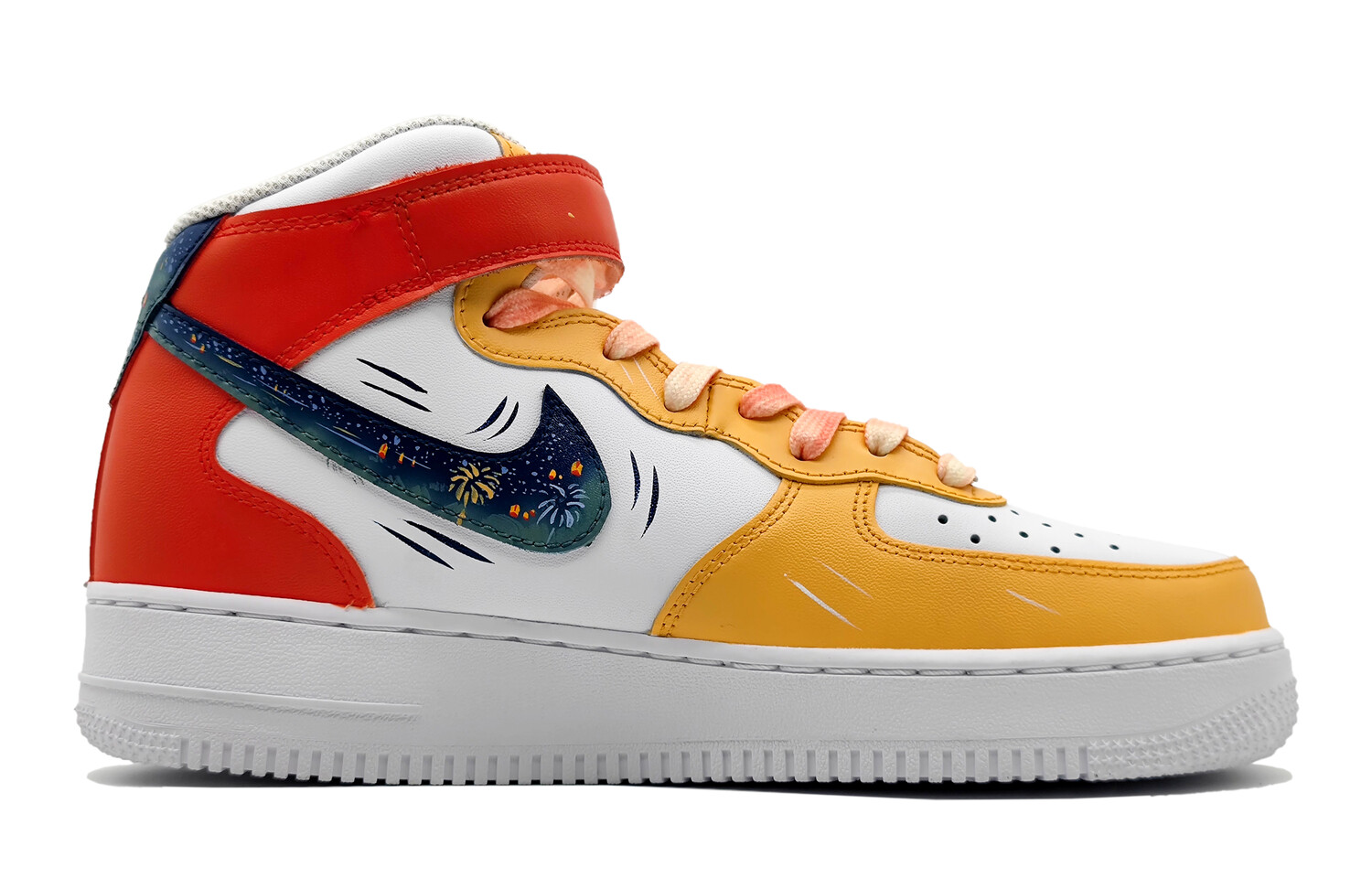 

Кроссовки Nike Air Force 1 Skateboard Shoes Women's Mid-Top Red Yellow White