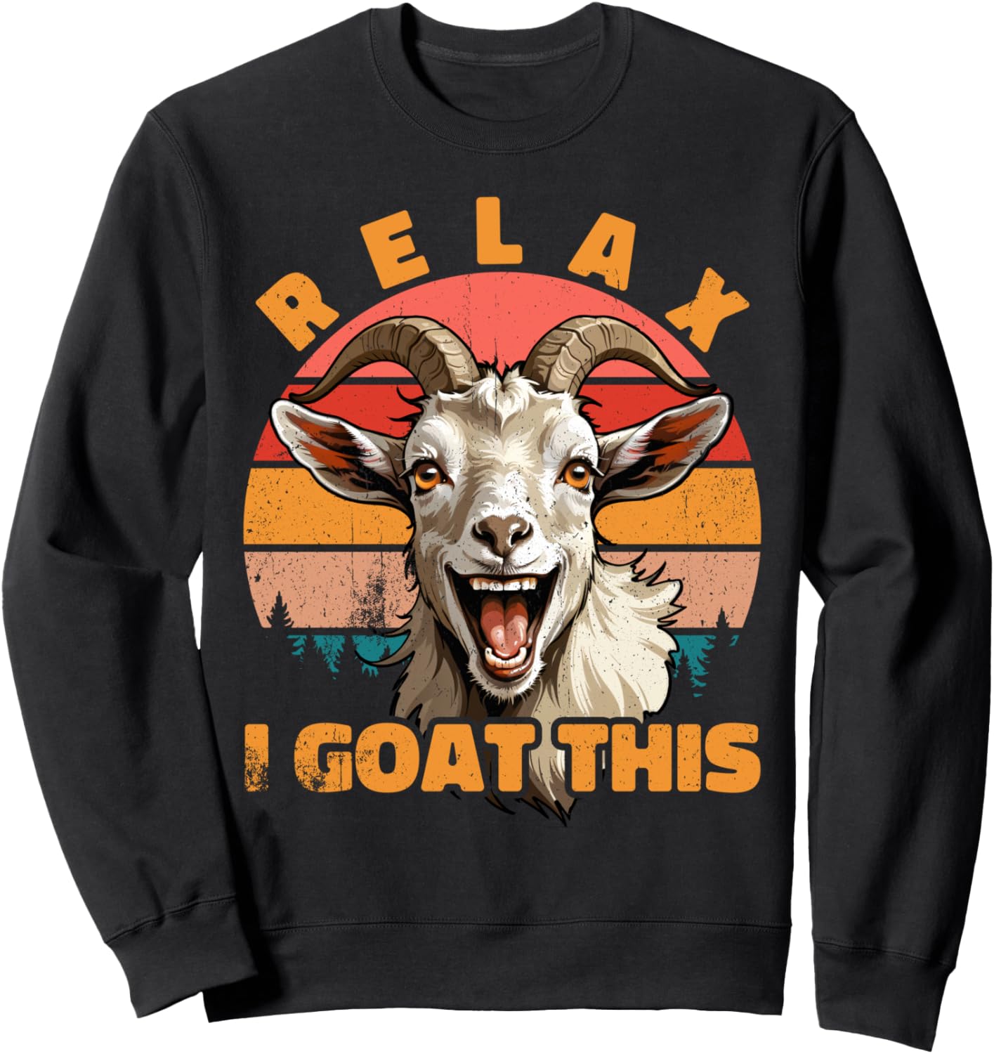 

Толстовка, Расслабьтесь и насладитесь этой забавной толстовкой в стиле ретро с изображением козла и заката Funny Goat Design, черный