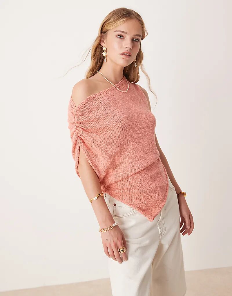 

Топ ASOS DESIGN из трикотажного полотна с драпировкой на одно плечо и асимметричным подолом кораллового цвета