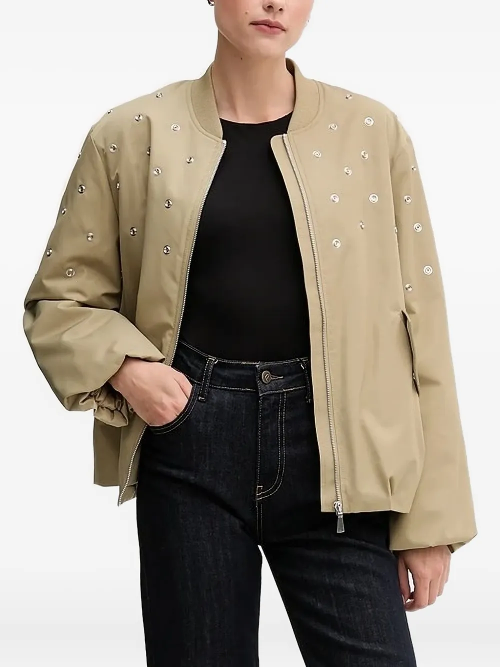 

Куртка-бомбер, украшенная заклепками Sisley, зеленый