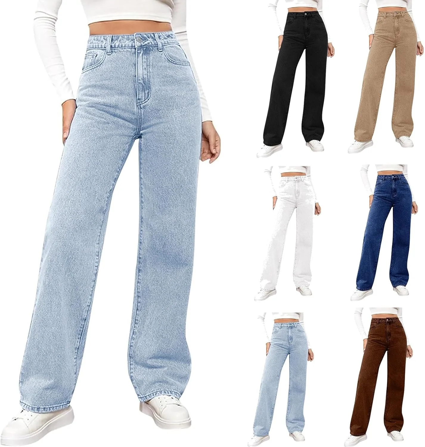 

Женские джинсы Wide Leg с прямыми штанинами, высоким поясом и карманами