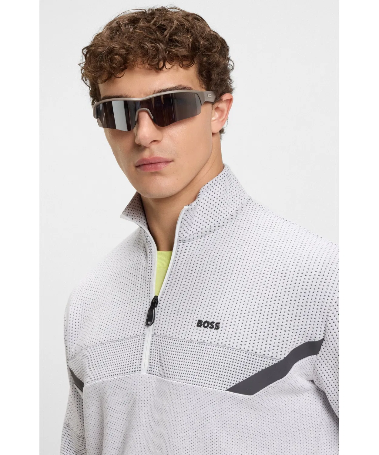Свитшот с четверть-молнией BOSS Relaxed Fit, стёганый жаккард, белый — фото 4