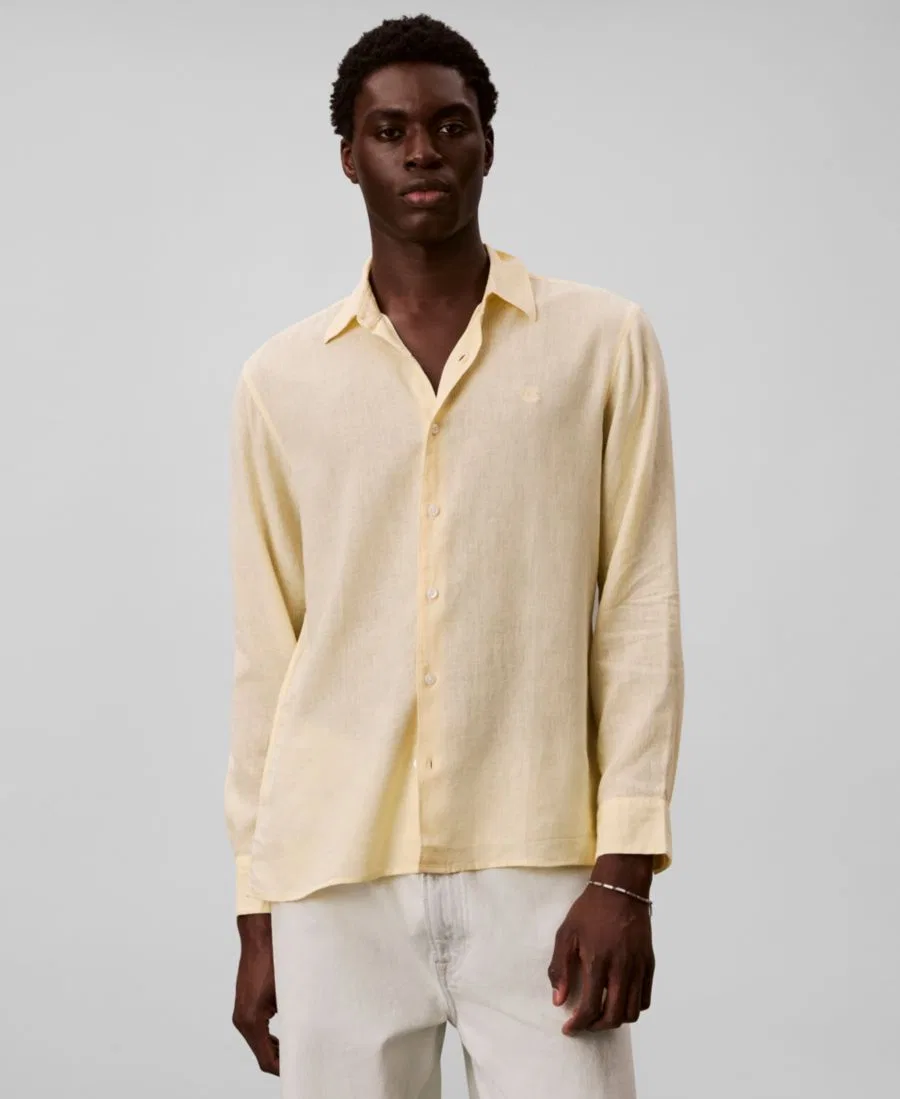 Мужская однотонная рубашка из льняной смеси Calvin Klein