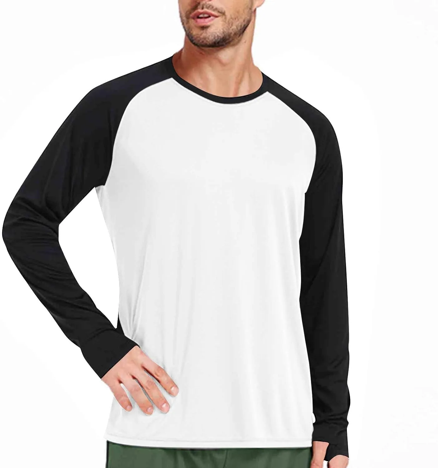 Мужская бейсболка с длинным рукавом реглан, легкая хлопковая, slim fit, цветной блок — фото 2