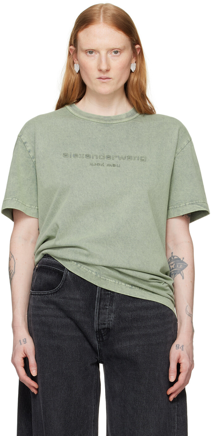 

Зеленая футболка с тиснением Alexander Wang, цвет Acid smoke green