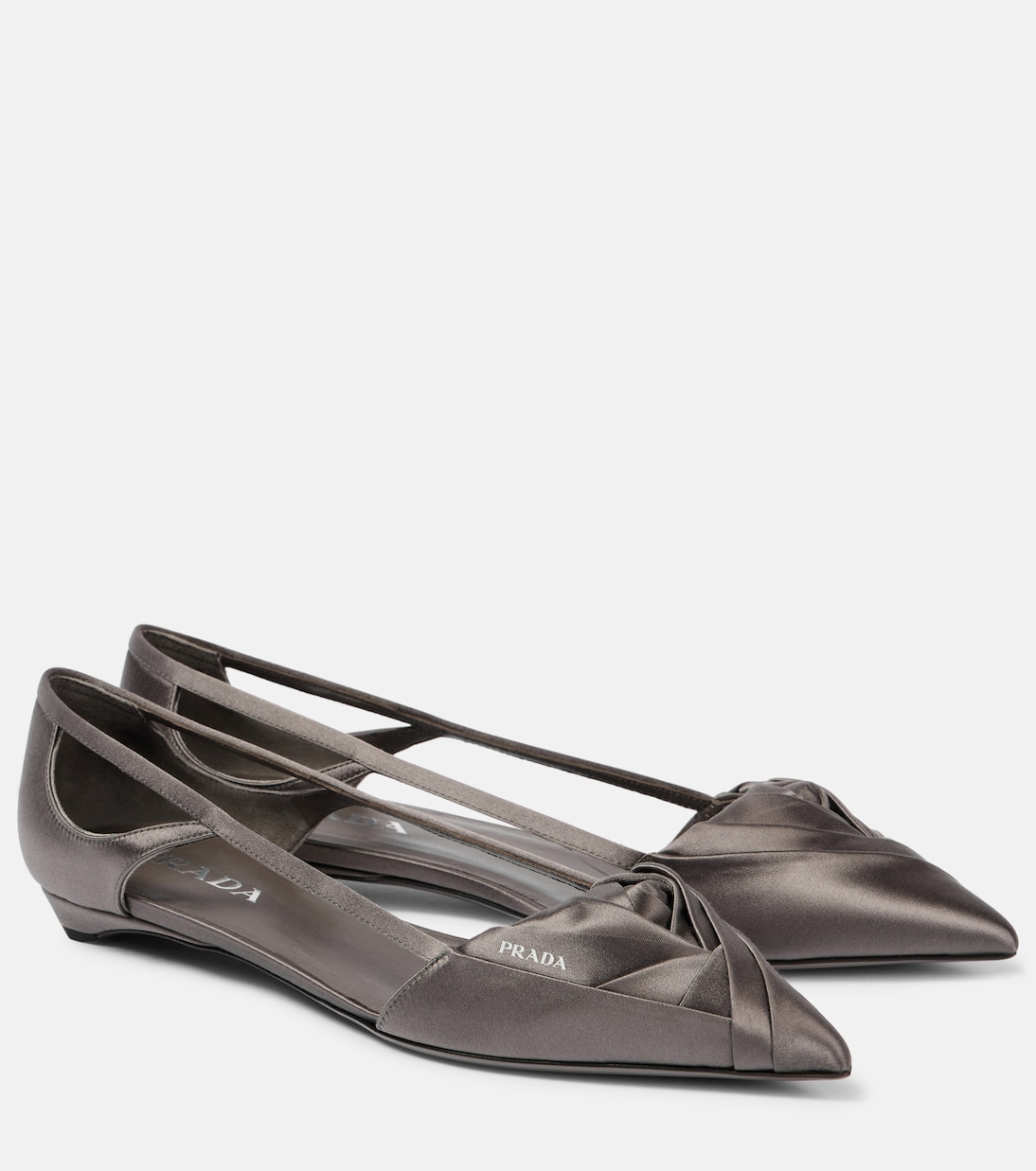 Балетки из атласа с вырезом Prada, Ardesia