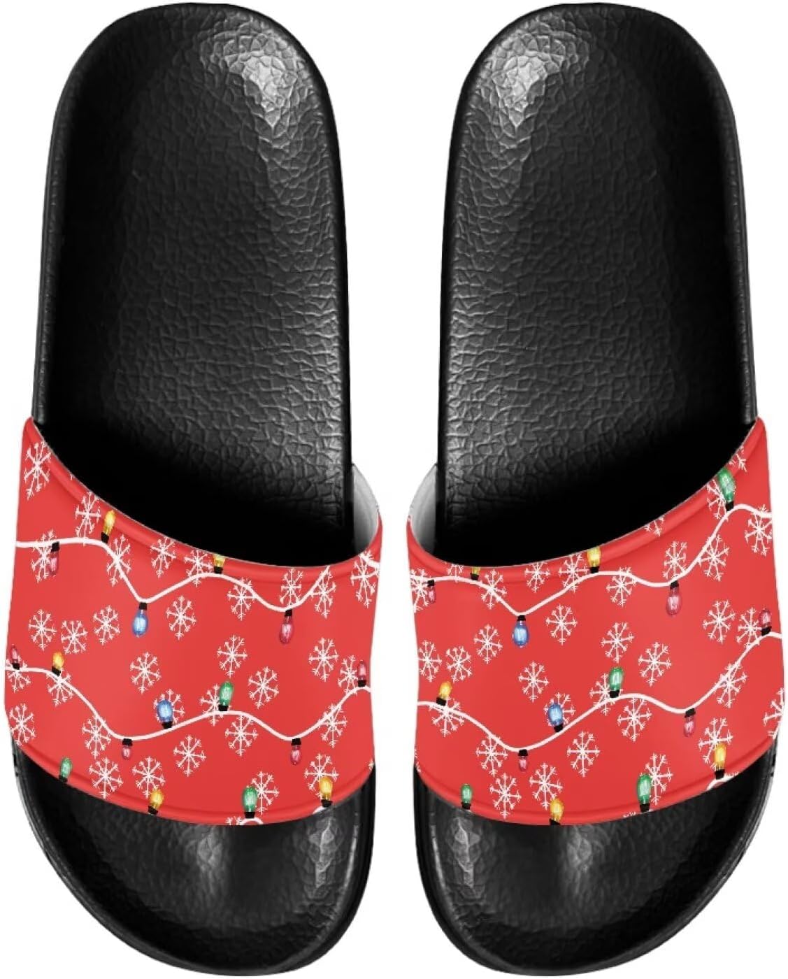 

Противоскользящие сланцы для женщин и мужчин, открытые босоножки для дома, удобные плоские шлепанцы для ванной и пляжа Annejudy, Christmas Lights Print