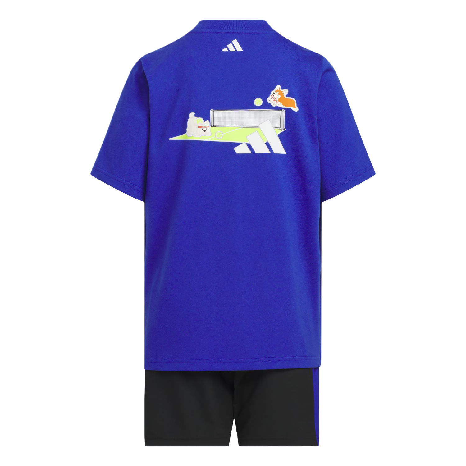 Adidas Комплект спортивной одежды casual: футболка с коротким рукавом, два предмета, полуфлуоресцентный синий черный, для детей 3-7 лет — фото 2
