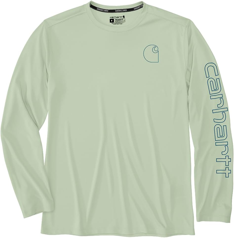 

Легкая мужская футболка Carhartt Force Sun Defender с длинным рукавом и графическим логотипом, Tender Greens