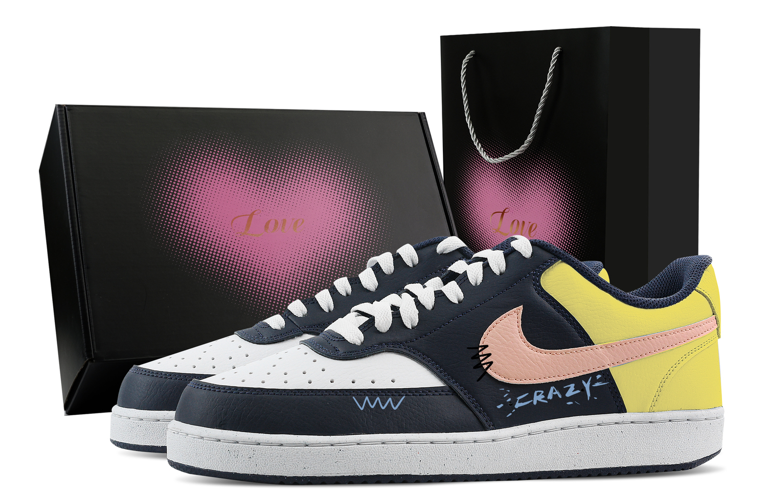 

Nike Кроссовки Court Vision Low Radiant Yellow Island, Heart Box низкие мужские синие желтые