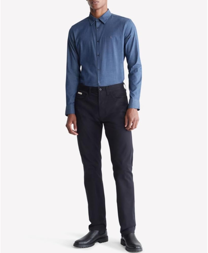 Мужская рубашка Calvin Klein Chambray Slim Fit на пуговицах, Dark Sapphire — фото 4