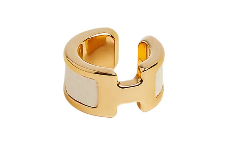 Hermes Женские серьги-клипсы из телячьей кожи, золотистые — фото 3