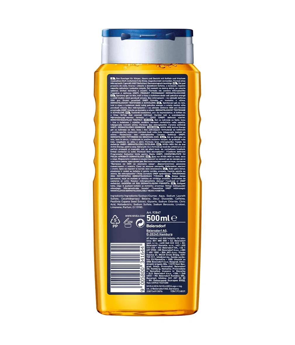 Мужской энергетический гель для душа «Active Energy 3-в-1» с кофеином от NIVEA MEN, 500 мл Nivea — фото 2
