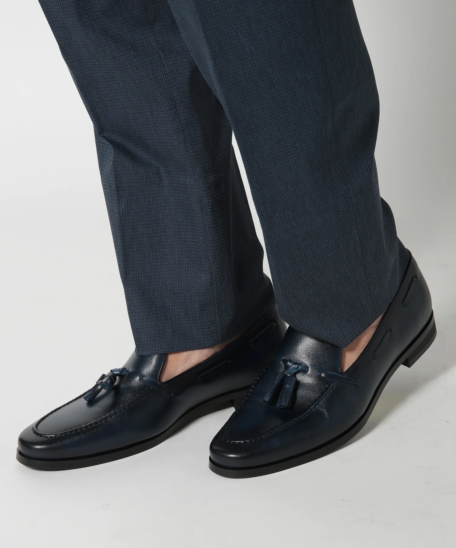 Мужские лоферы из натуральной кожи с кисточкой Real Leather Tassel Loafer MEN'S BIGI тёмно-синие — фото 3