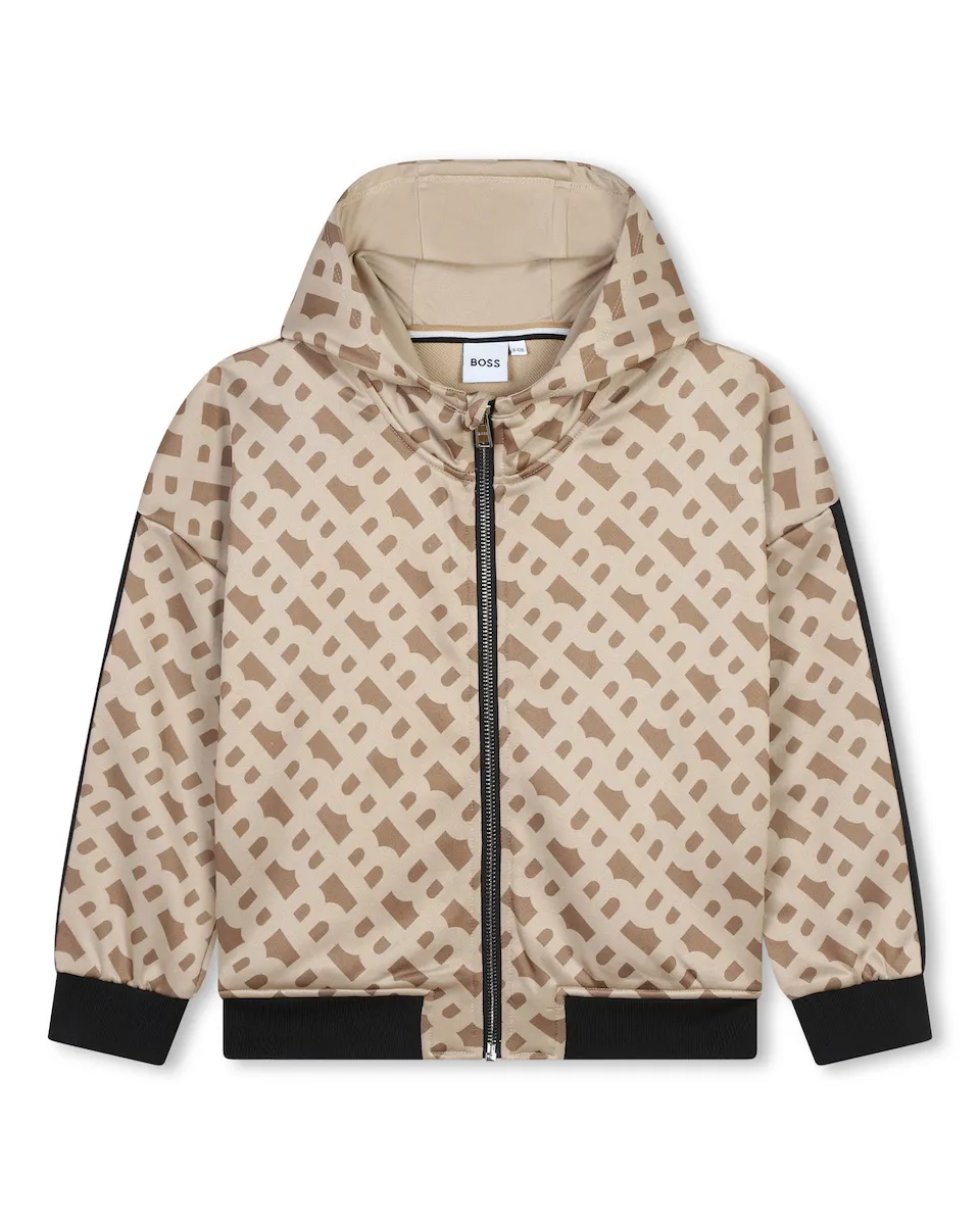 

Толстовка на молнии для девочек с монограммным принтом BOSS Kidswear, светло-коричневый