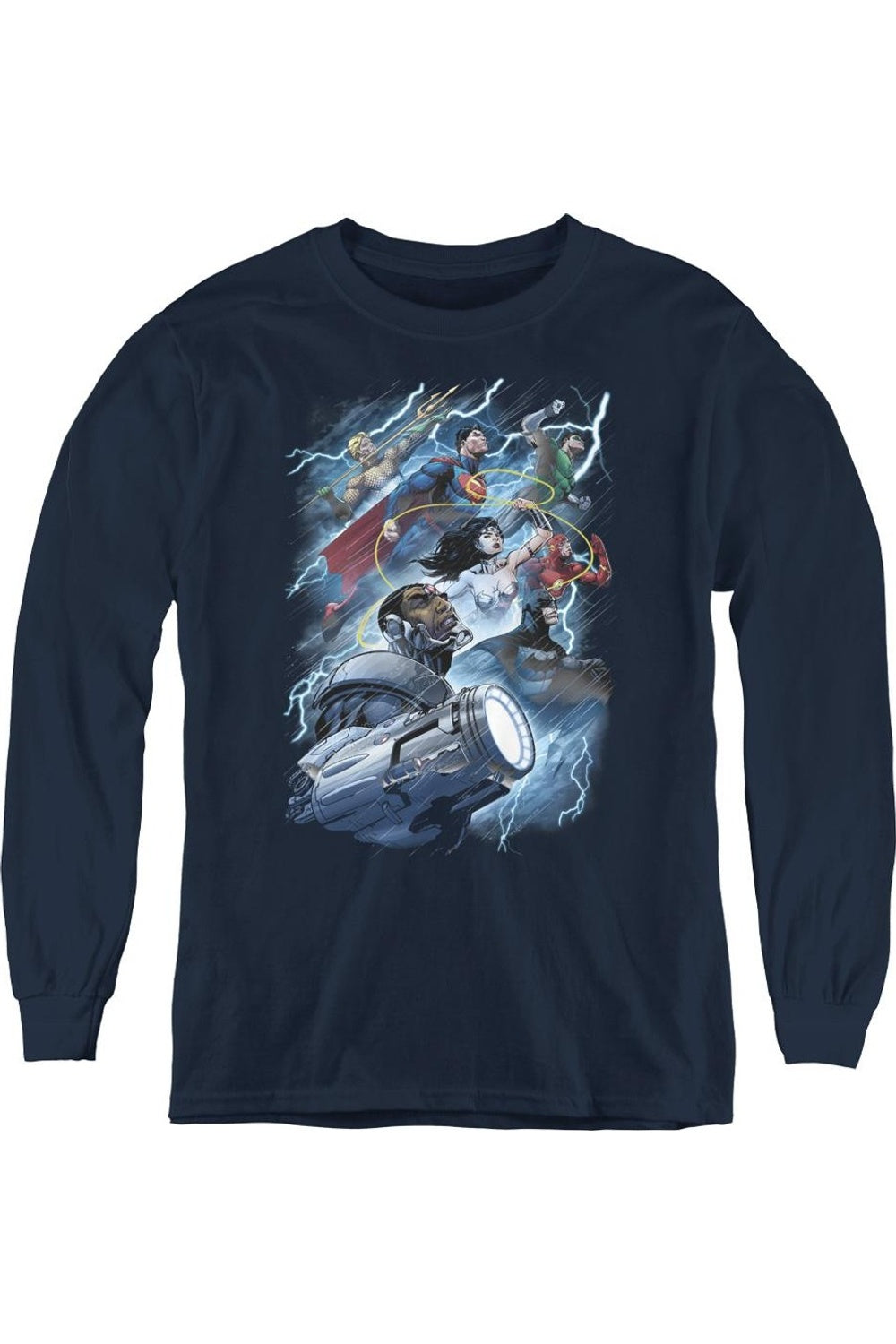 

Футболка с длинным рукавом для подростков "Justice League of America: Оседлай молнию" Gildan, темно-синий