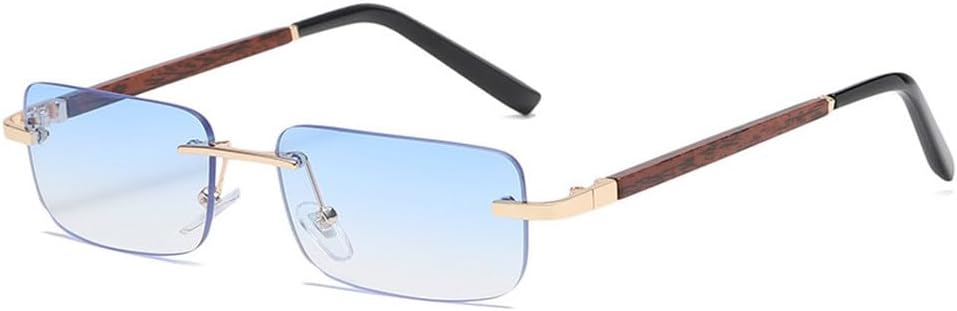 

Модные маленькие прямоугольные солнцезащитные очки без оправы с градиентным переходом цвета для женщин, винтажные очки с имитацией древесной текстуры для мужчин, солнцезащитные очки UV400 TKKTLLT, Blue Gradient