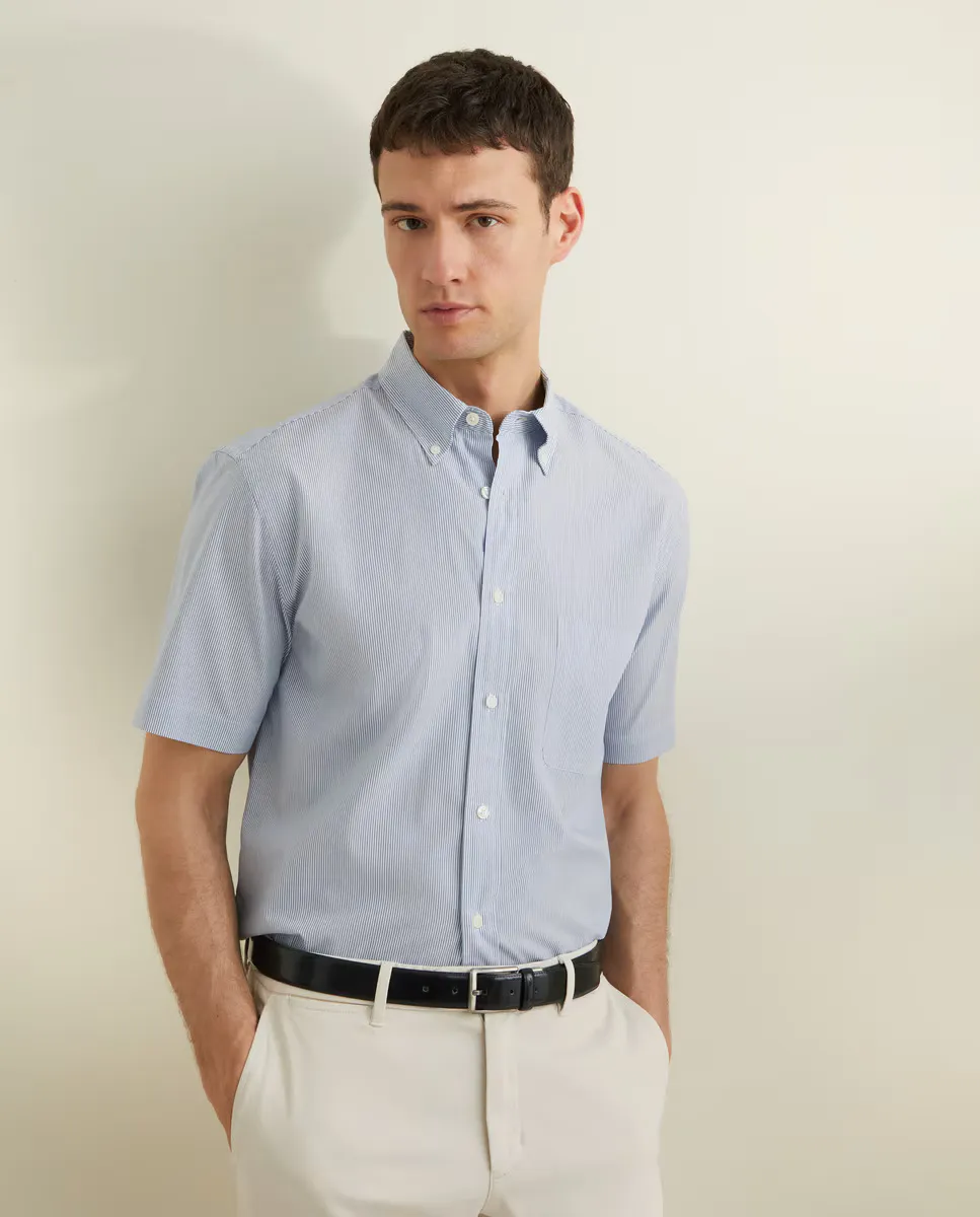 

Мужская спортивная рубашка с коротким рукавом из поплина Emidio Tucci, темно-синий