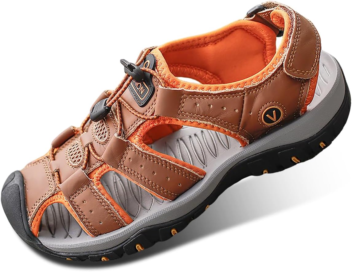 

Мужские регулируемые кожаные спортивные сандалии для любых условий, рыбачий стиль с превосходным сцеплением, регулируемый спортивный рыбачий стиль Modme, коричневый