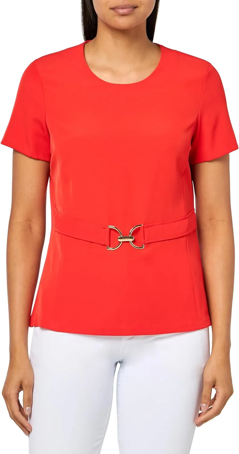 

Halston Женский топ с коротким рукавом и круглым вырезом Gold Halston Belt H HALSTON