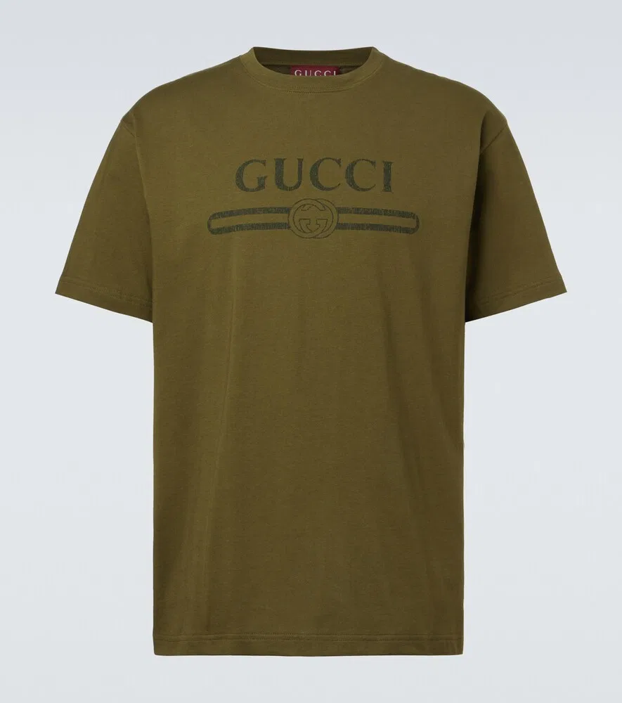 Футболка Gucci из хлопкового трикотажа с логотипом, зеленый
