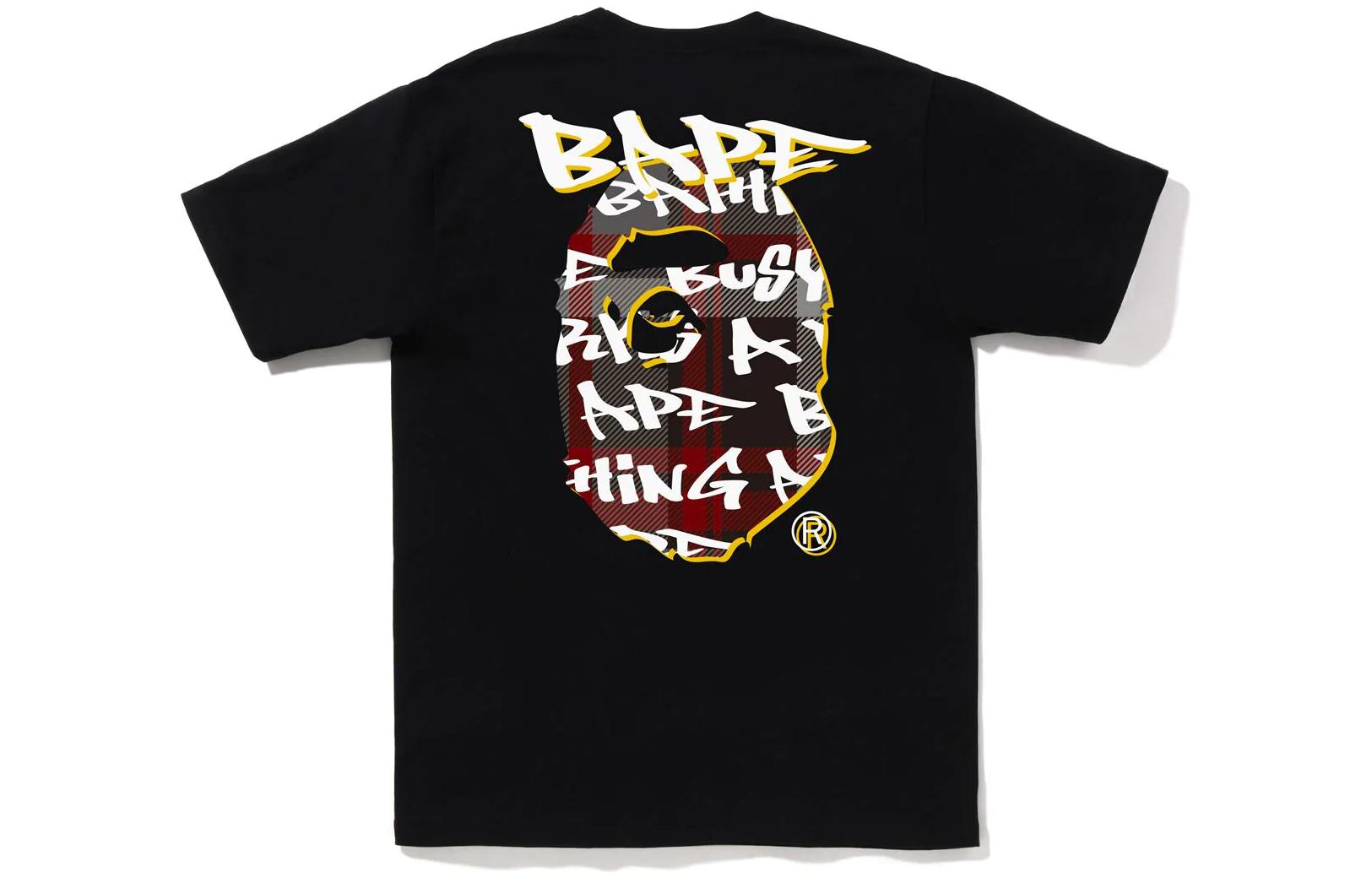 Футболка Bape Graffiti Check Ape Head A BATHING APE, бело-желтая — фото 2
