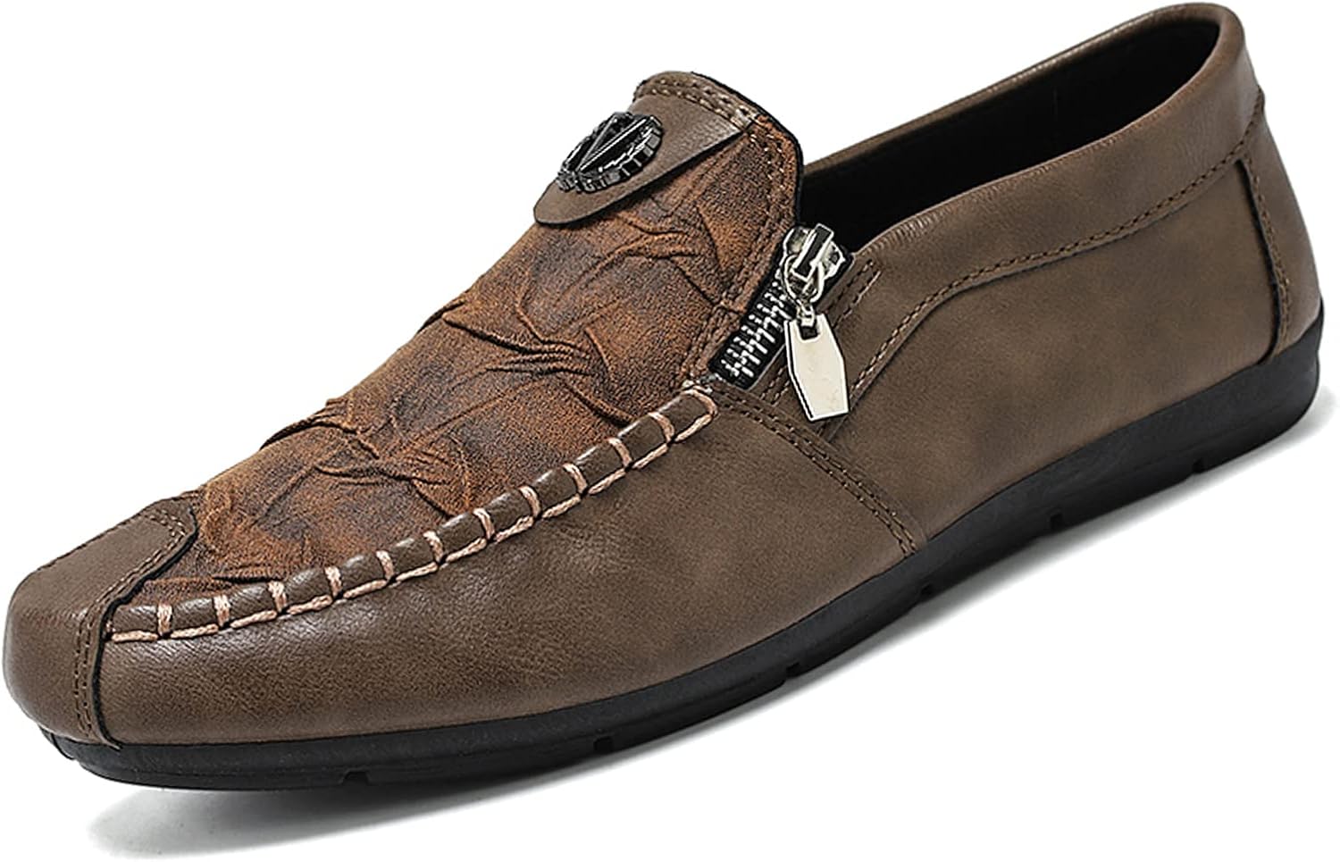 

Мужские мятые мягкие подошвы, повседневные кожаные лоферы, винтажные молнии и комфортные мокасины Penny, легкие и дышащие туфли для ходьбы Kctrfsj, коричневый