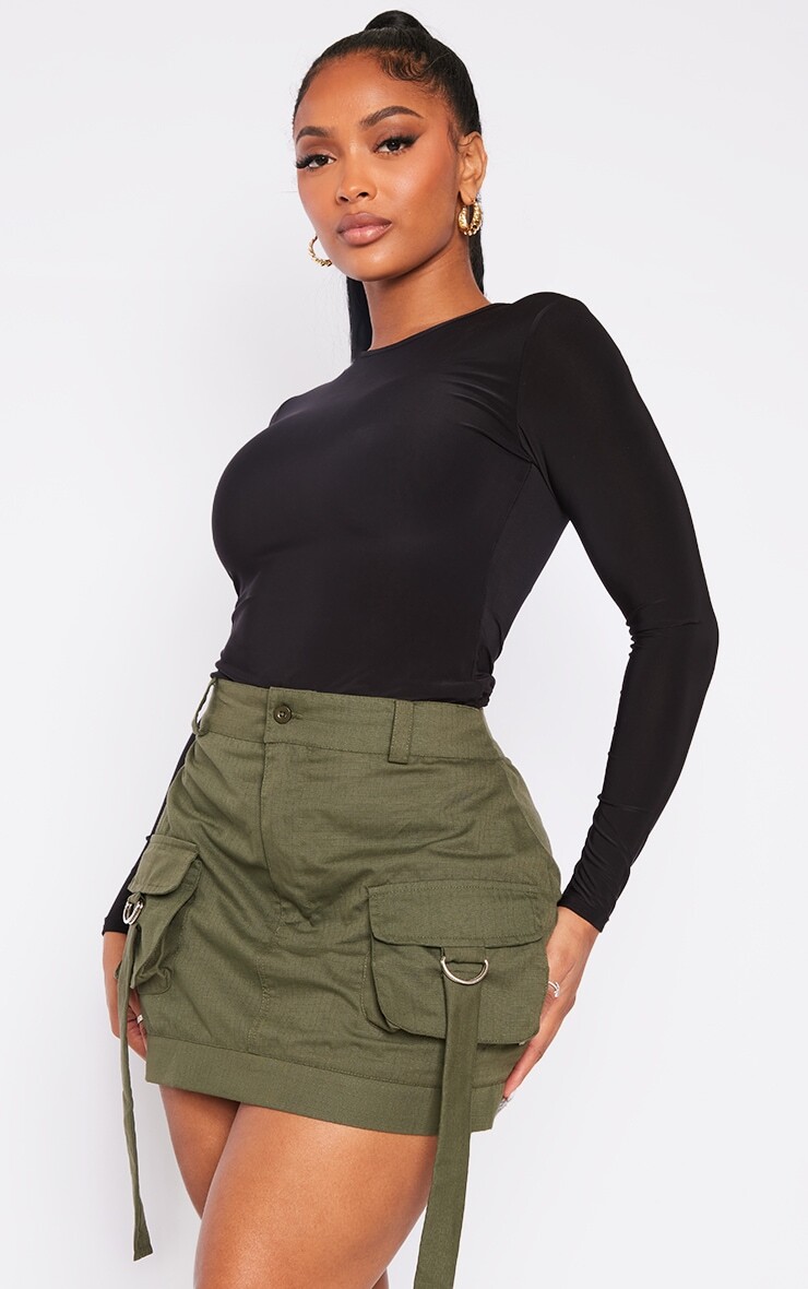 

PrettyLittleThing Черное облегающее боди с длинными рукавами Shape