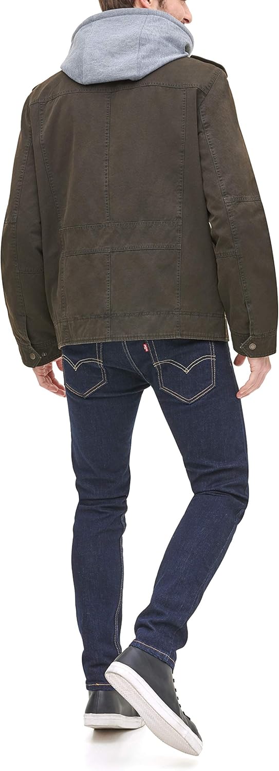 Мужская военная куртка Levi's из стираного хлопка с капюшоном (стандартные размеры, большие и высокие), Dark Brown/Quilted Lining — фото 2