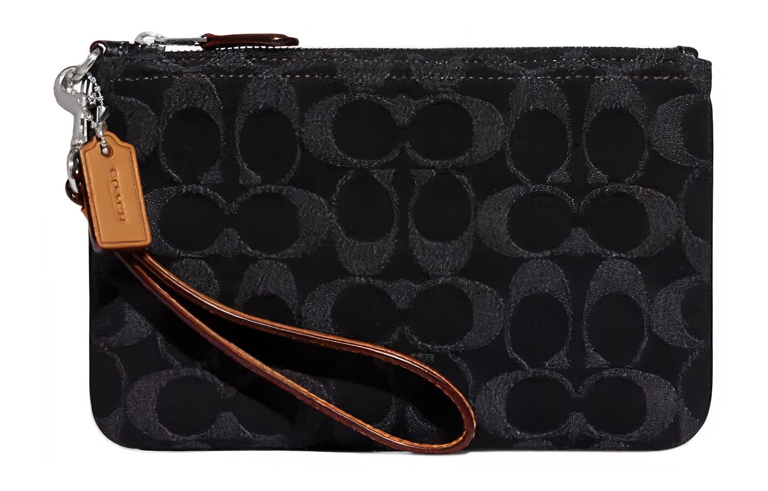 

COACH Сумка-клатч Trumpets из денима с кожаным ремешком на запястье, женская, черная
