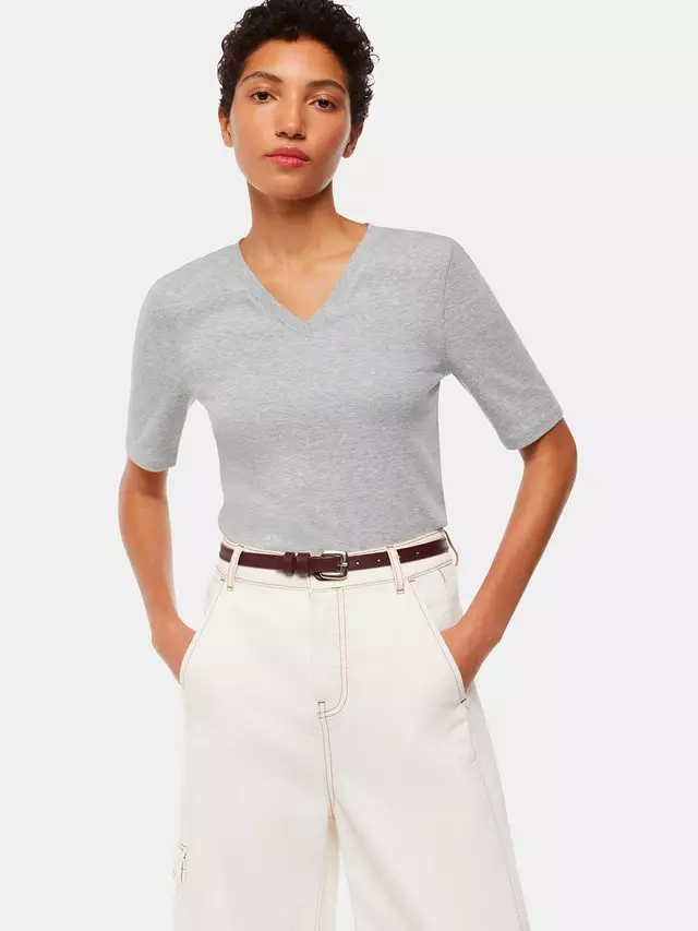 

Футболка Whistles V Neck Ribbed, цвет grey/marl