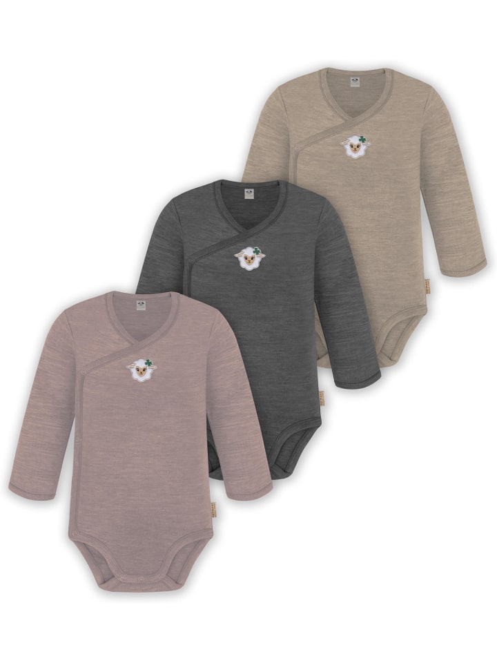 

Normani Outdoor Sports Комплект из 3 детских боди с длинными рукавами из мериносовой шерсти, бежевого/антрацитового/розового цвета