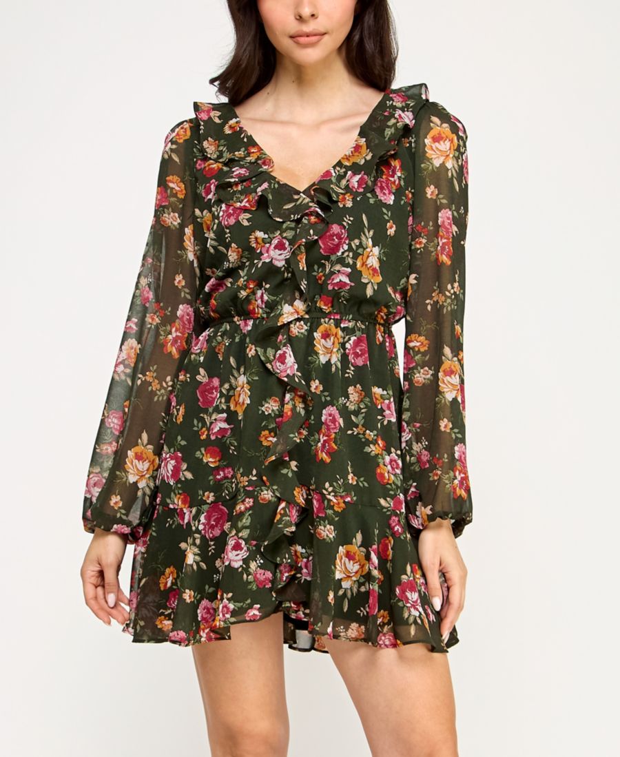 

Детское платье с цветочным принтом и длинными рукавами Trixxi, Green Multi