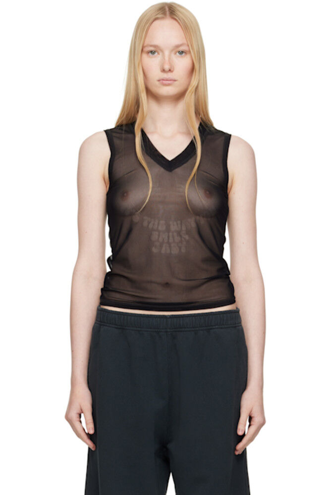 

Черная эластичная майка из трикотажной сетки MM6 Maison Margiela